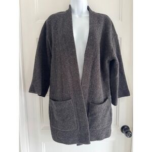 Wilfred Brullon‎ Merino Wool Cardigan Charcoal Grey Open Front Sweater Petite S